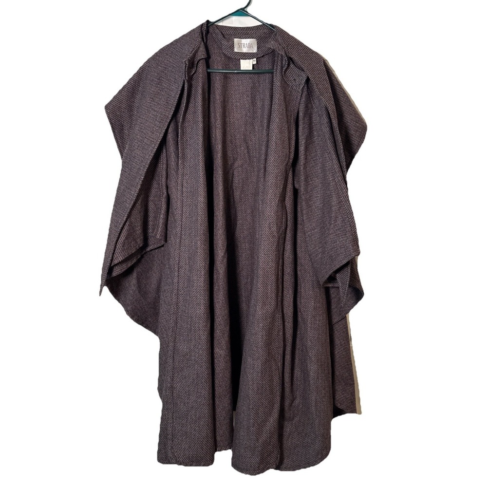 VTG‎ Strada Wool Cape Poncho Womens 10 Brown Open Front Wrap Coat Italy